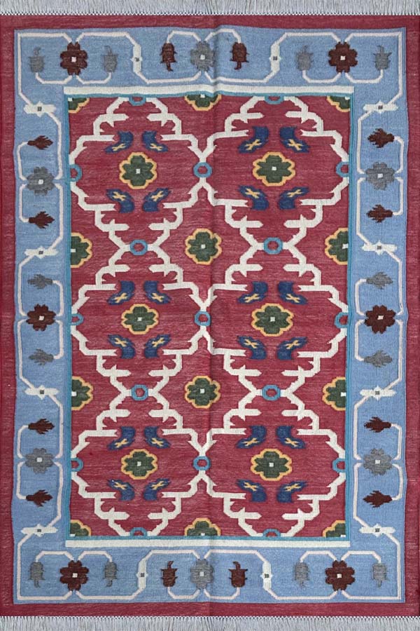 Flat Woven Indian Cotton Panja Dhurrie 4x6 Feet - Handwoven Rug for Living Room - BRR-092