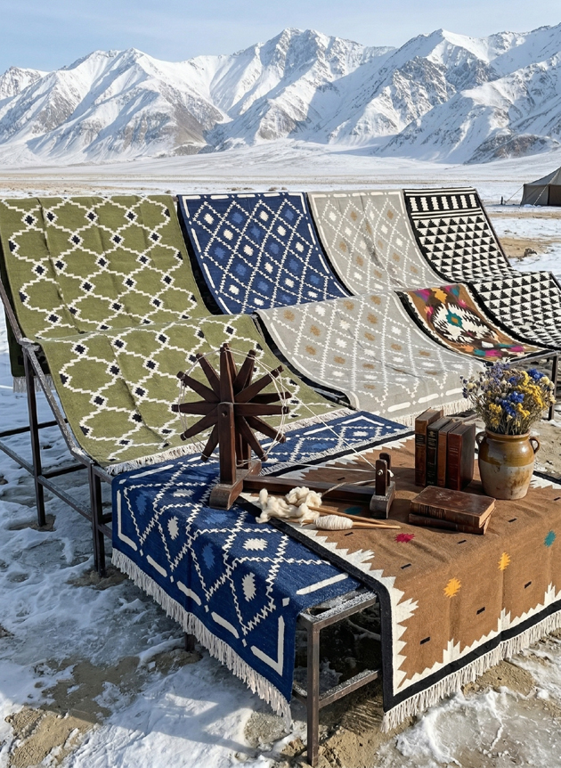 Geometric flat weave dhurrie rug with modern pattern for living room and contemporary home decor