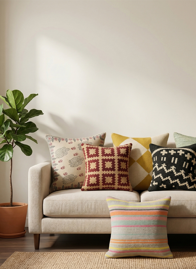 Handwoven cushion covers with textured fabric, handmade decorative pillow covers for modern and boho home decor