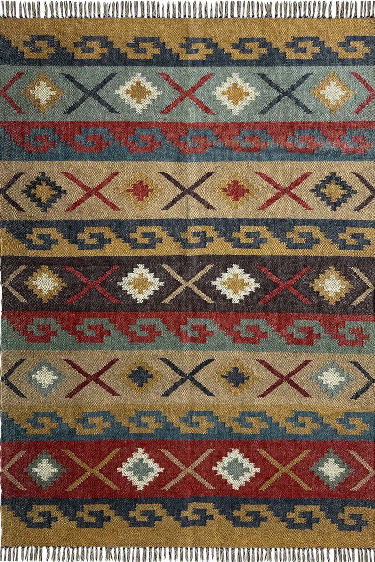 Handwoven Wool & Jute Rug 4x6 Ft Handmade Tribal Geometric Home Décor Rug