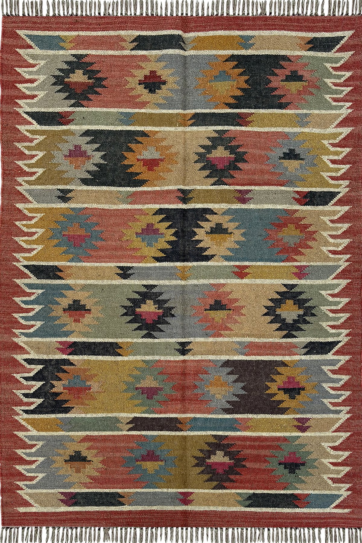 Handmade Wool Jute Floor Rug 4x6 Ft Multicolor Geometric Home Décor Carpet