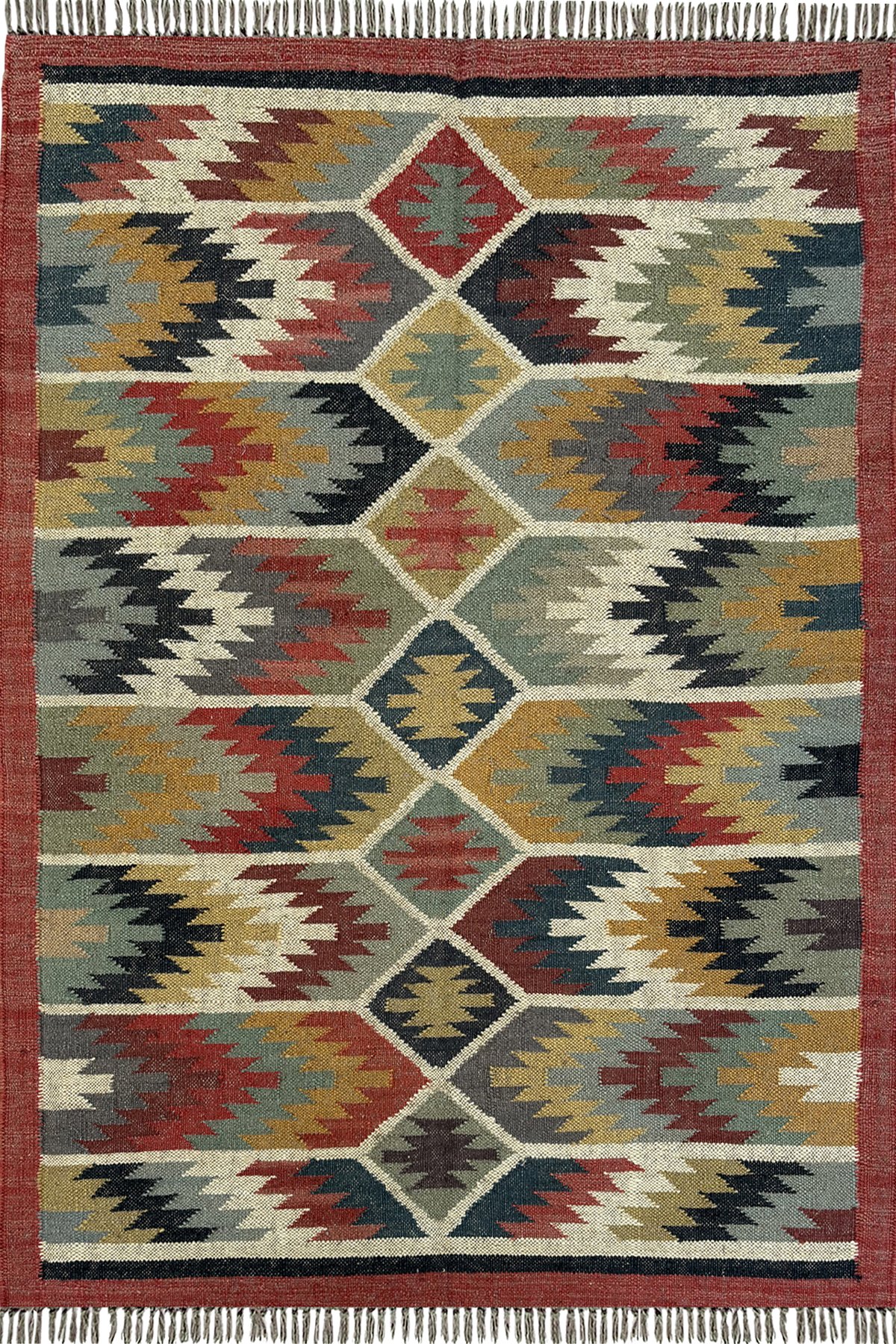 Handmade Wool & Jute Area Rug 4x6 Ft Creative Geometric Pattern Carpet