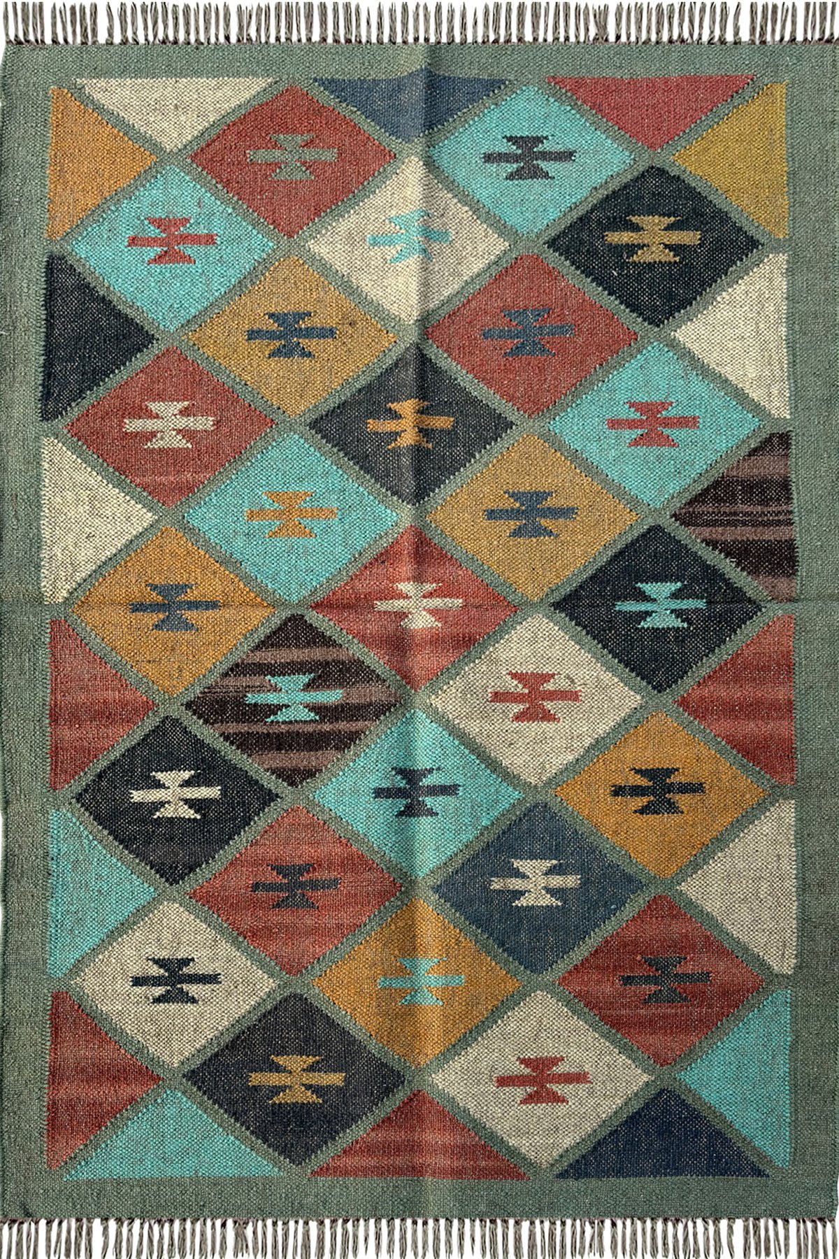 Modern Ethnic Handwoven 3x5 Ft Kilim Rug Wool & Jute Area Carpet