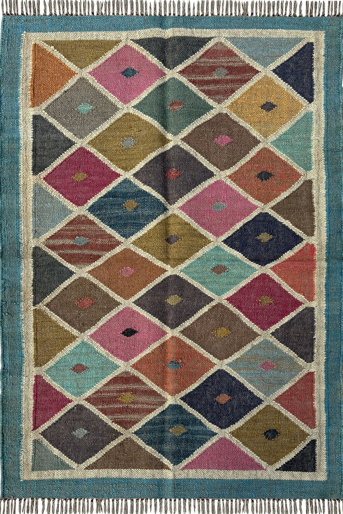 Multicolor Artisan 3x5 Ft Kilim Rug Handmade Wool & Jute Geometric Floor Rug