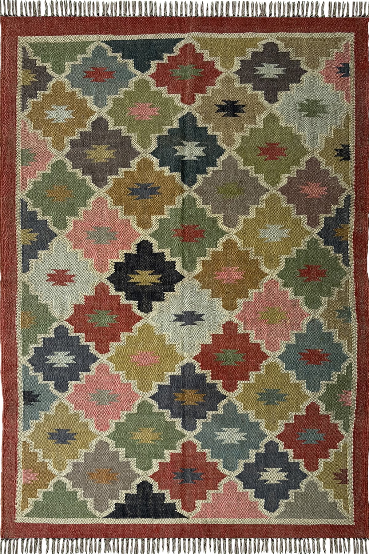 Handmade Wool Jute Carpet 4x6 Ft Unique Geometric Design Home Floor Rug