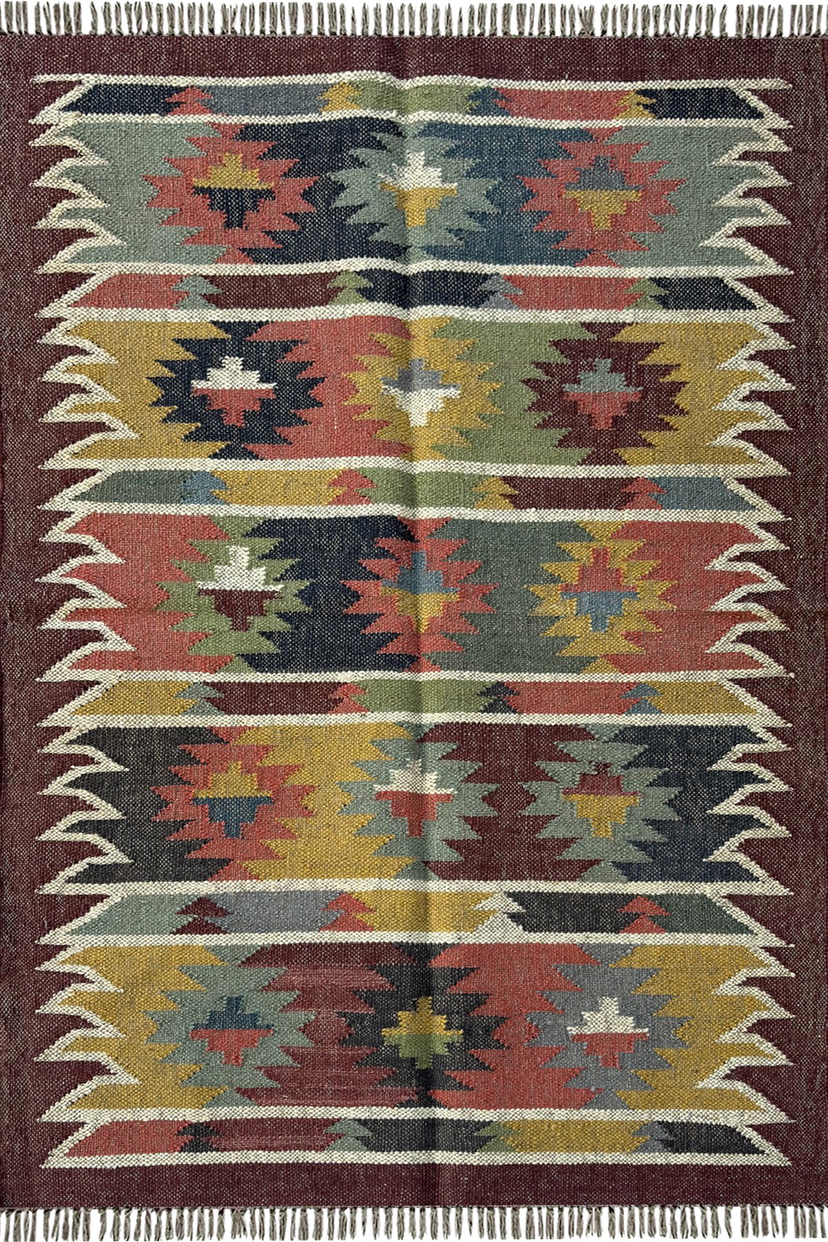 Natural Handmade Wool Jute 3x5 Ft Kilim Rug Geometric Ethnic Area Carpet