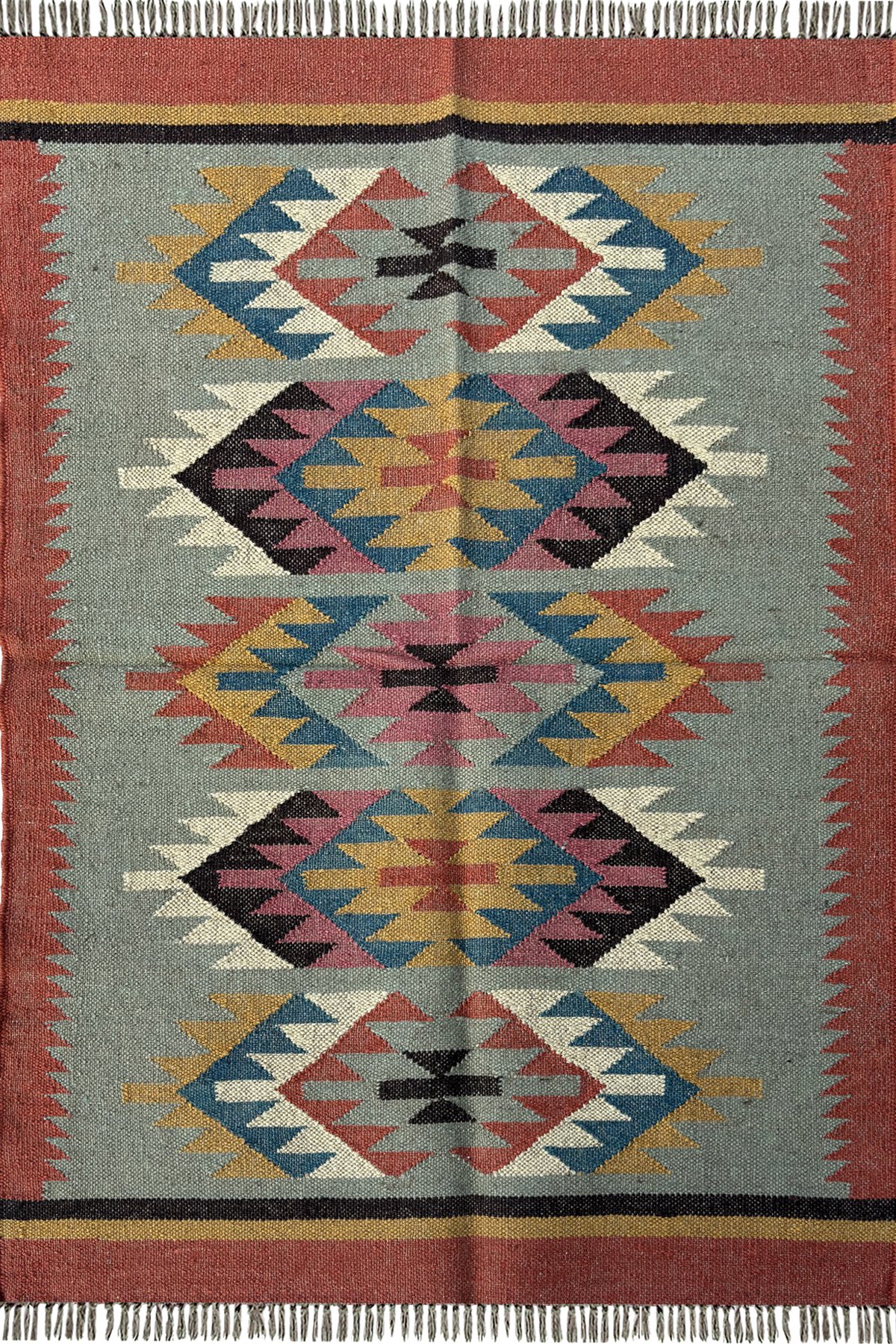 Geometric Artisan Handwoven 3x5 Ft Kilim Rug Wool & Jute Home Floor Rug