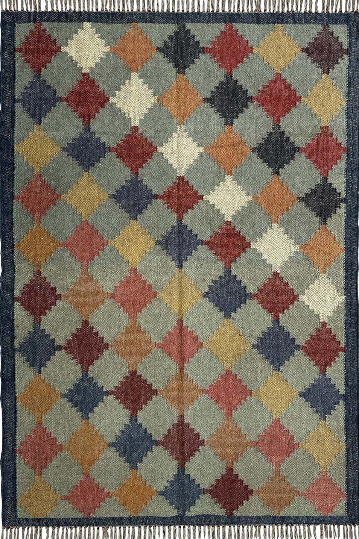4x6 Ft Wool & Jute Area Rug Handmade Handwoven Geometric Pattern Floor Rug