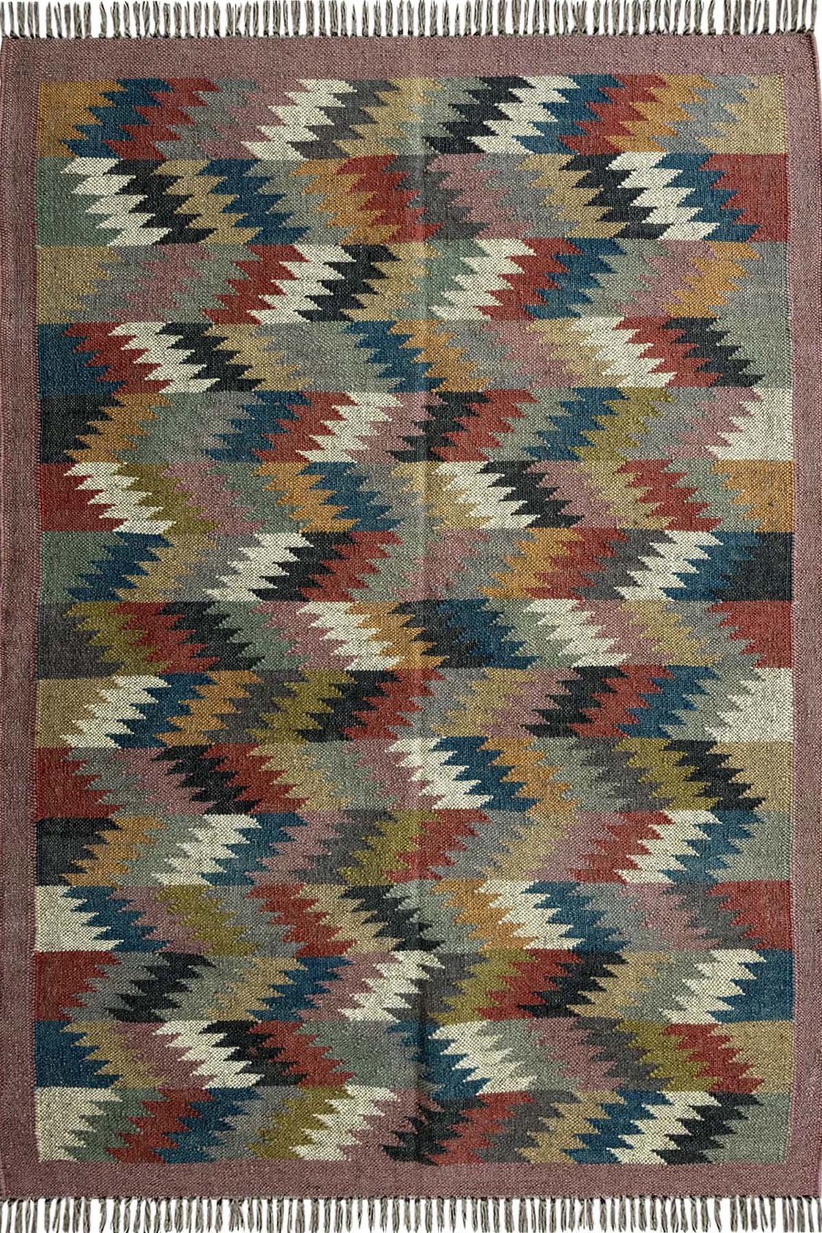 4x6 Ft Handmade Wool & Jute Area Rug Handwoven Modorn Pattern Home Rug