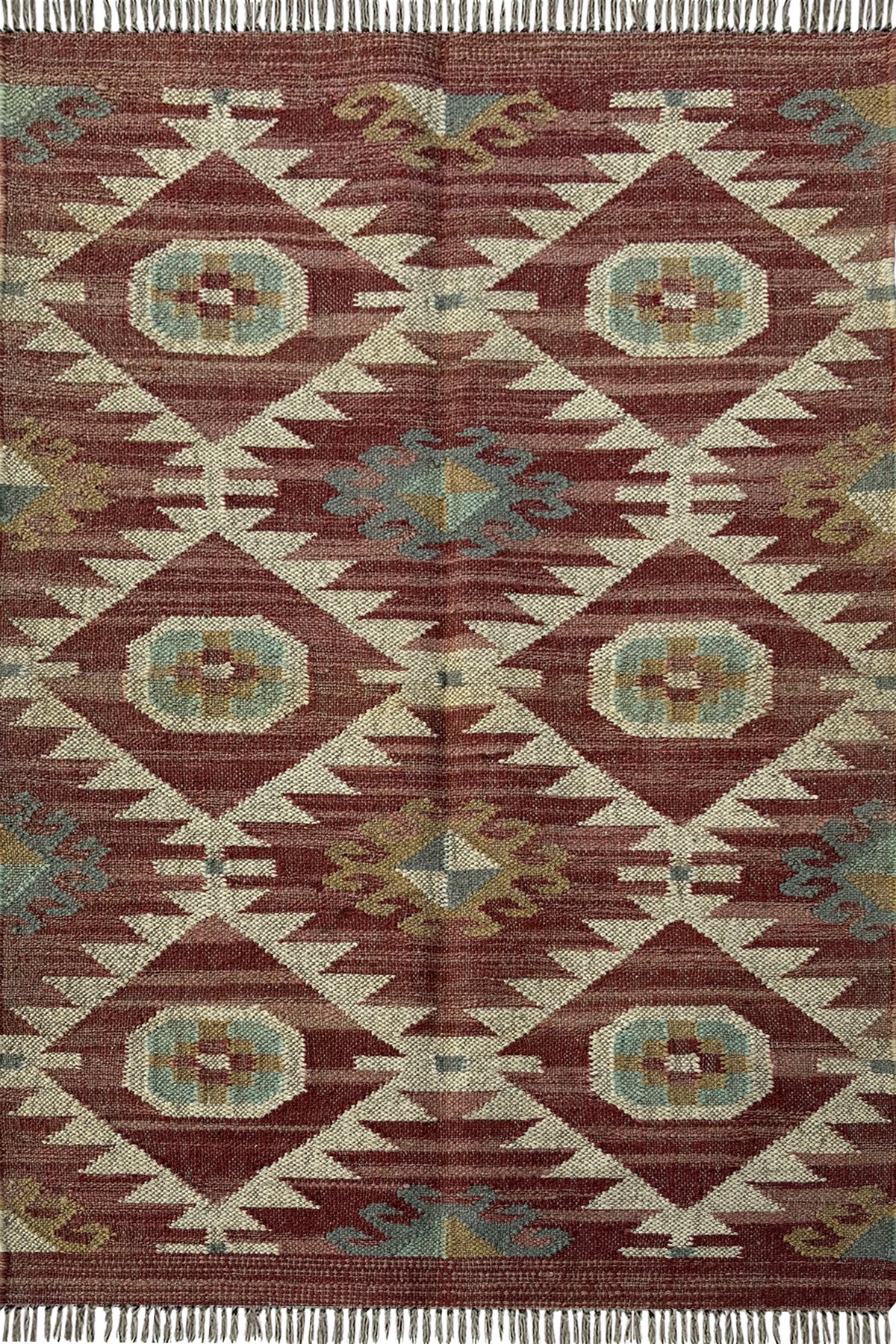 3x5 Ft Handwoven Wool & Jute Area Carpet Traditional Pattern Floor Rug