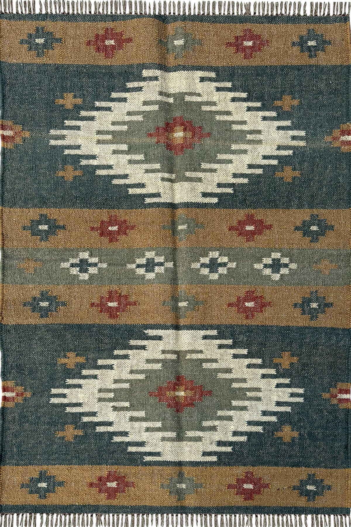 Handwoven Wool & Jute Rug 3x5 Ft Artistic Geometric Floor Carpet