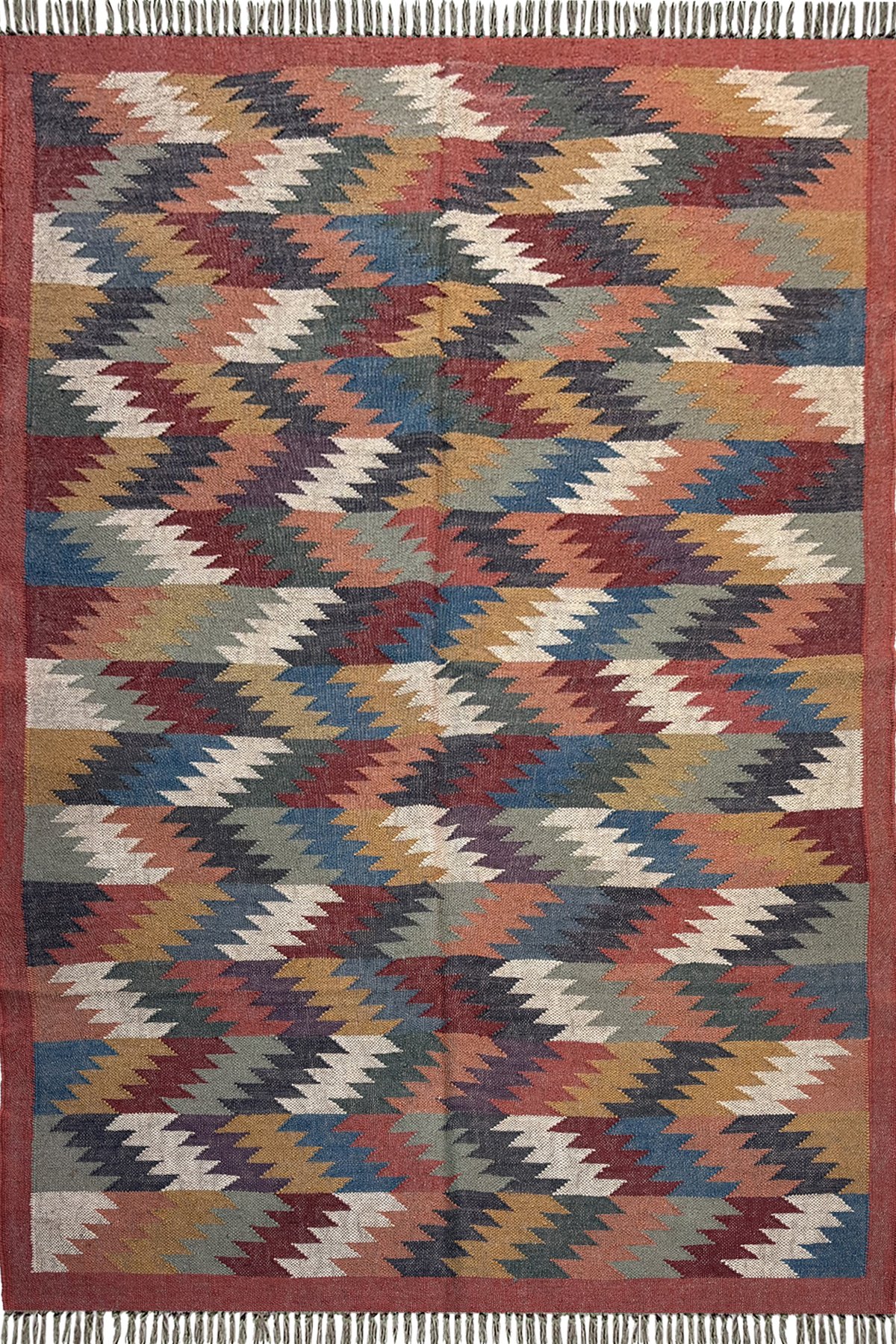 Modern Ethnic Wool & Jute 5x8 Ft Kilim Rug Handwoven Area Floor Carpet