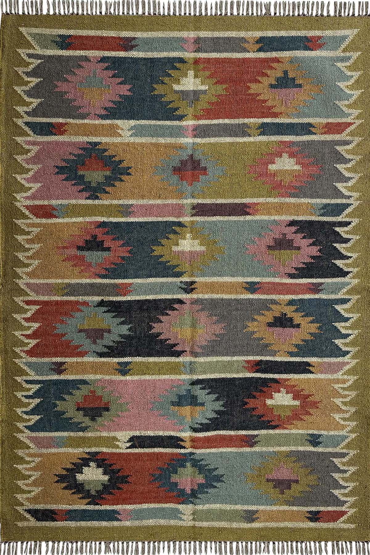 Handmade Wool & Jute Area Rug 4x6 Ft Handwoven Modern Floor Rug