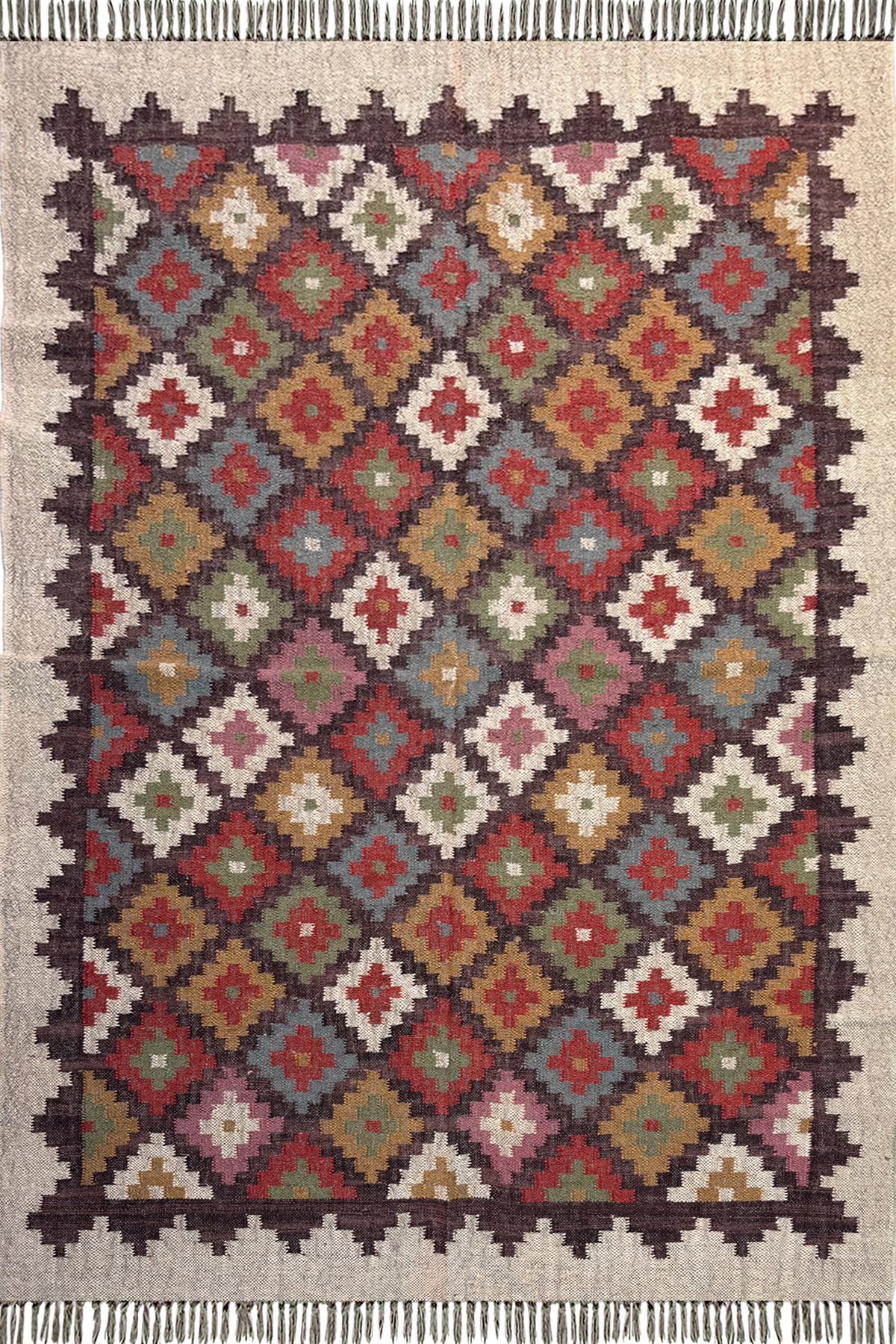 Loom Crafted Wool & Jute 5x8 Ft Kilim Rug Contemporary Geometric Area Rug