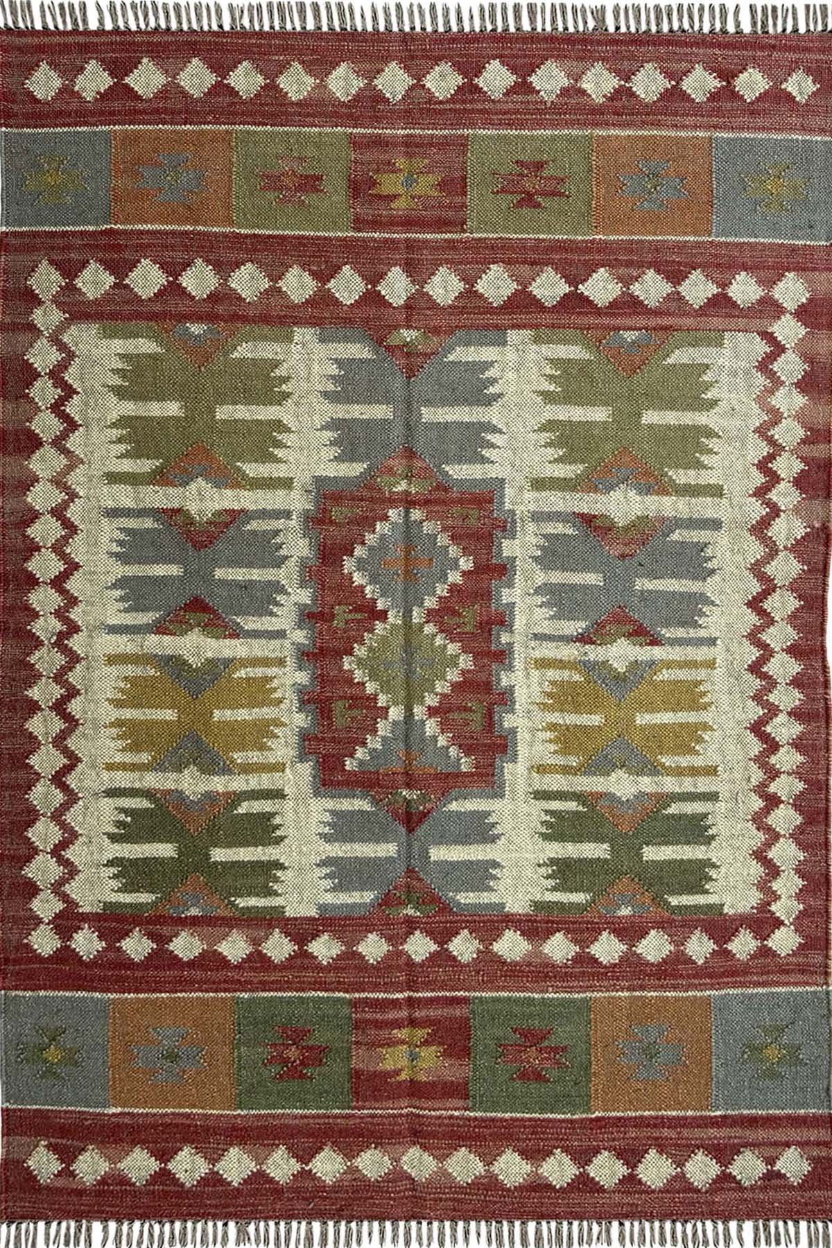 Handwoven Wool & Jute Floor Rug 4x6 Ft Handmade Geometric Traditional Area Rug