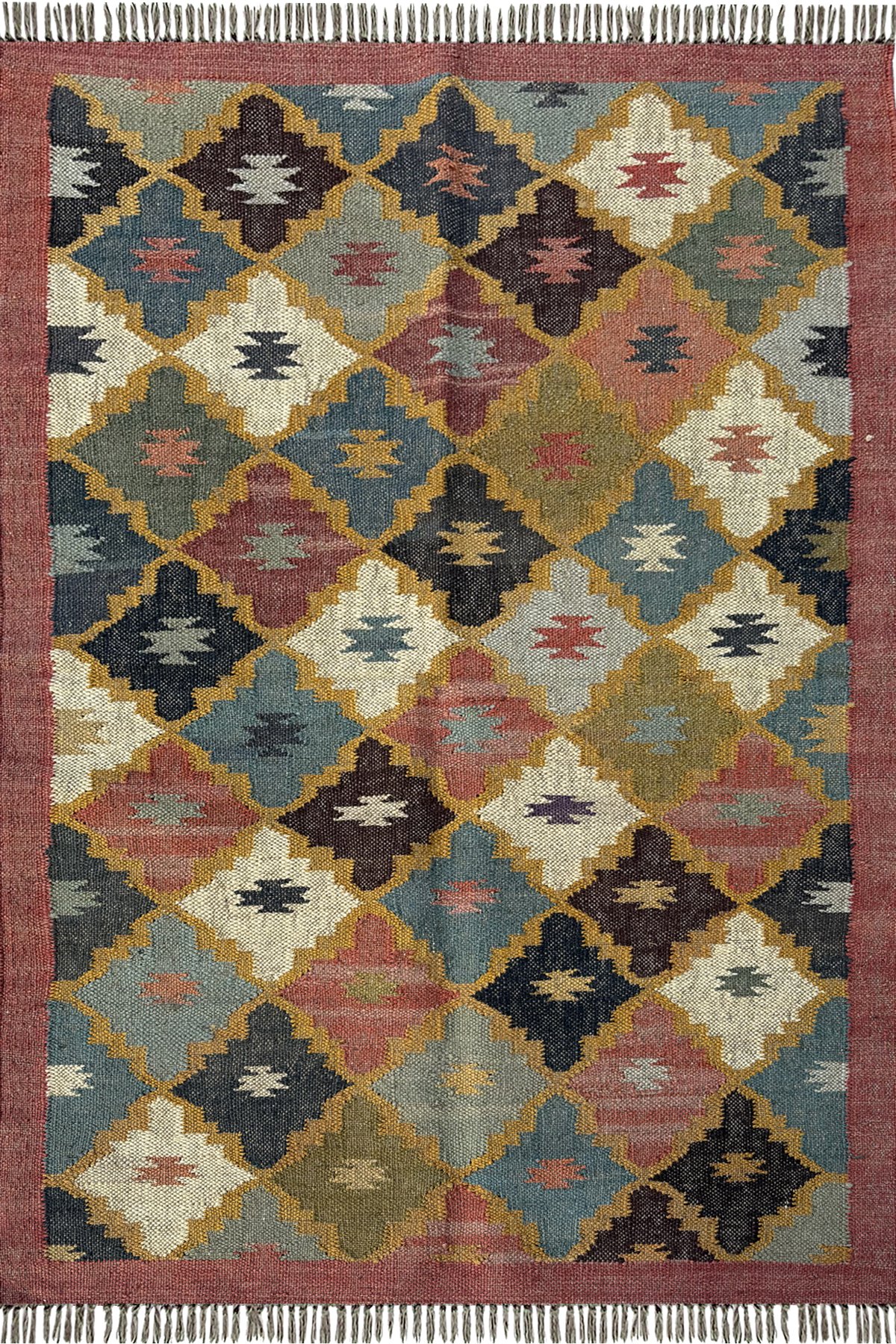 Handmade Wool Jute Area Carpet 3x5 Ft Contemporary Geometric Rug