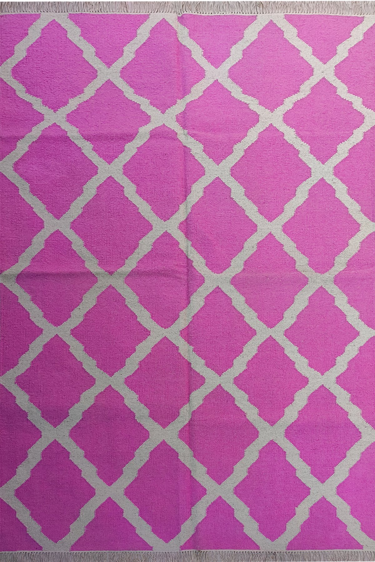 Boho Geometric Handwoven 5x8 Ft Dhurrie Rug | Wool Cotton Area Rug for Living Room Bedroom and Decor