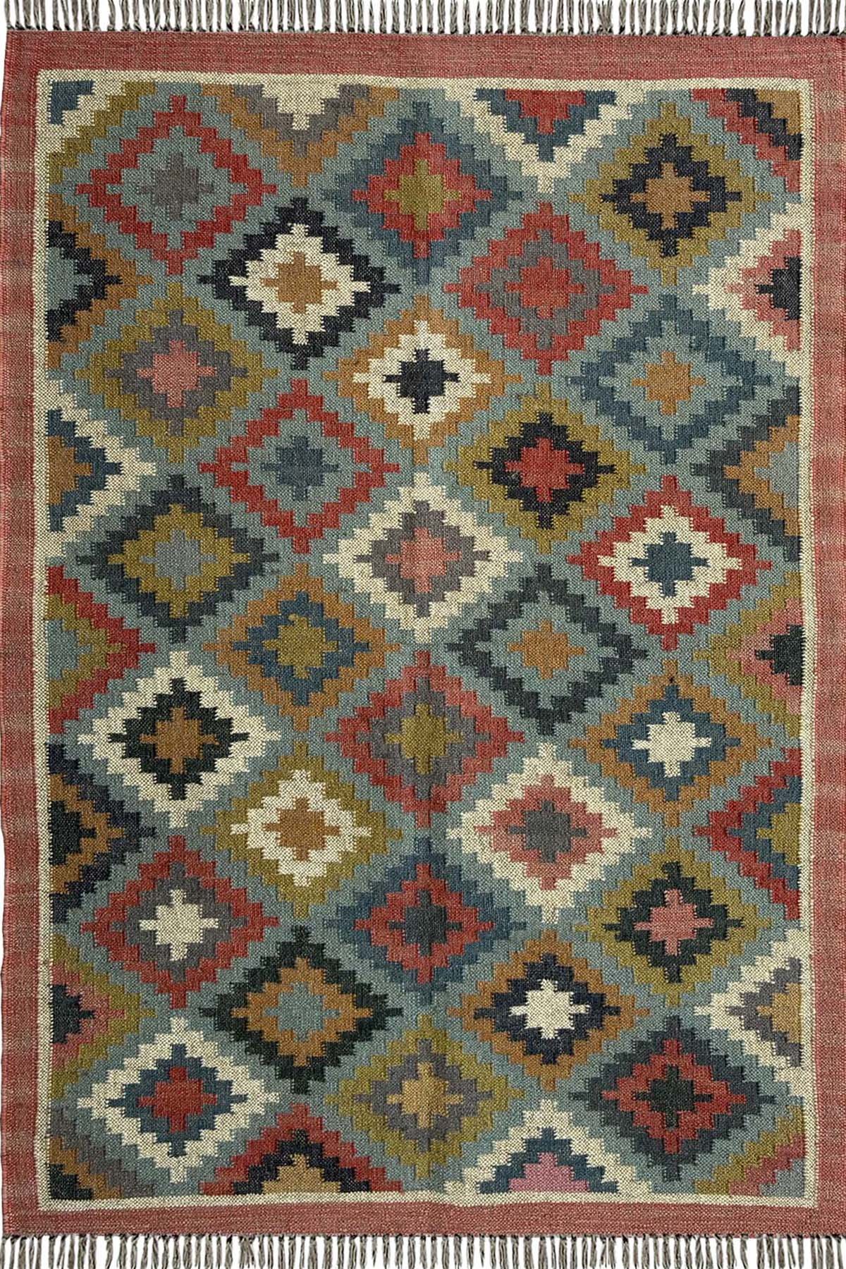 Handwoven Wool & Jute Dhurrie 4x6 Ft Handmade Geometric Floor Rug for Home