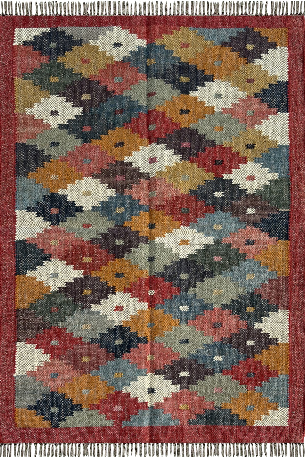 Handwoven Rustic Wool & Jute Carpet 3x5 Ft Artistic Geometric Area Rug