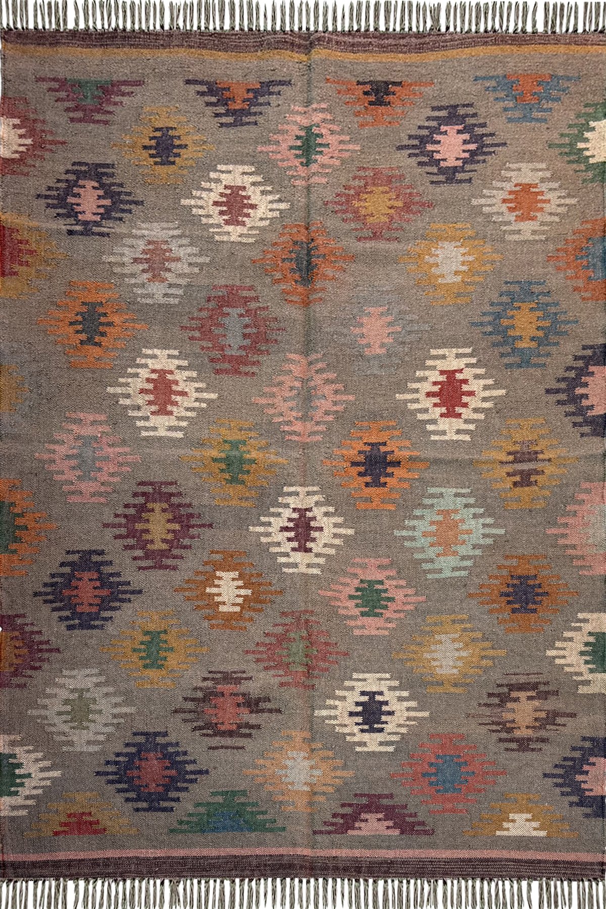 Earthy Tone Wool Jute 5x8 Ft Kilim Rug Handcrafted Traditional Carpet