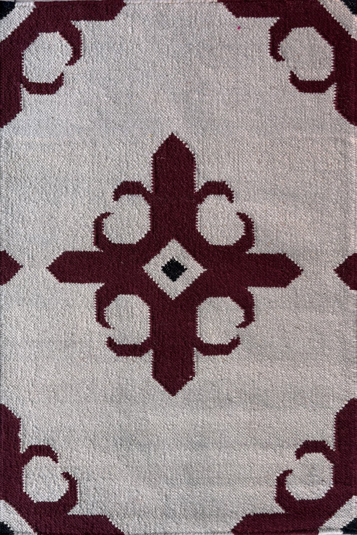 Boho Wool Cotton 2x3 Ft Geometric Dhurrie Rug | Handmade Decorative Area Rug for Home Decor