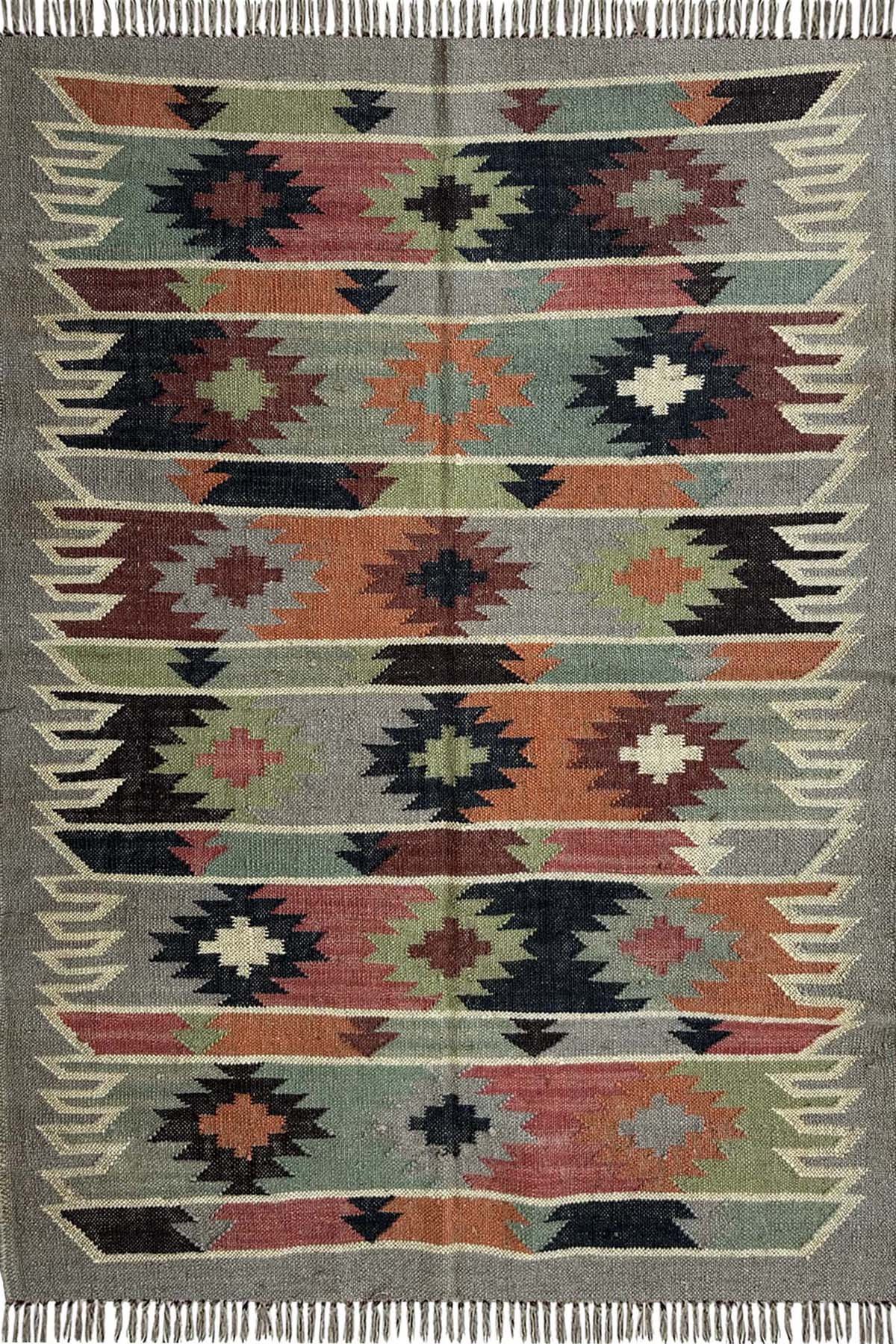 4x6 Ft Handwoven Wool & Jute Area Rug Handmade Traditional Pattern Rug