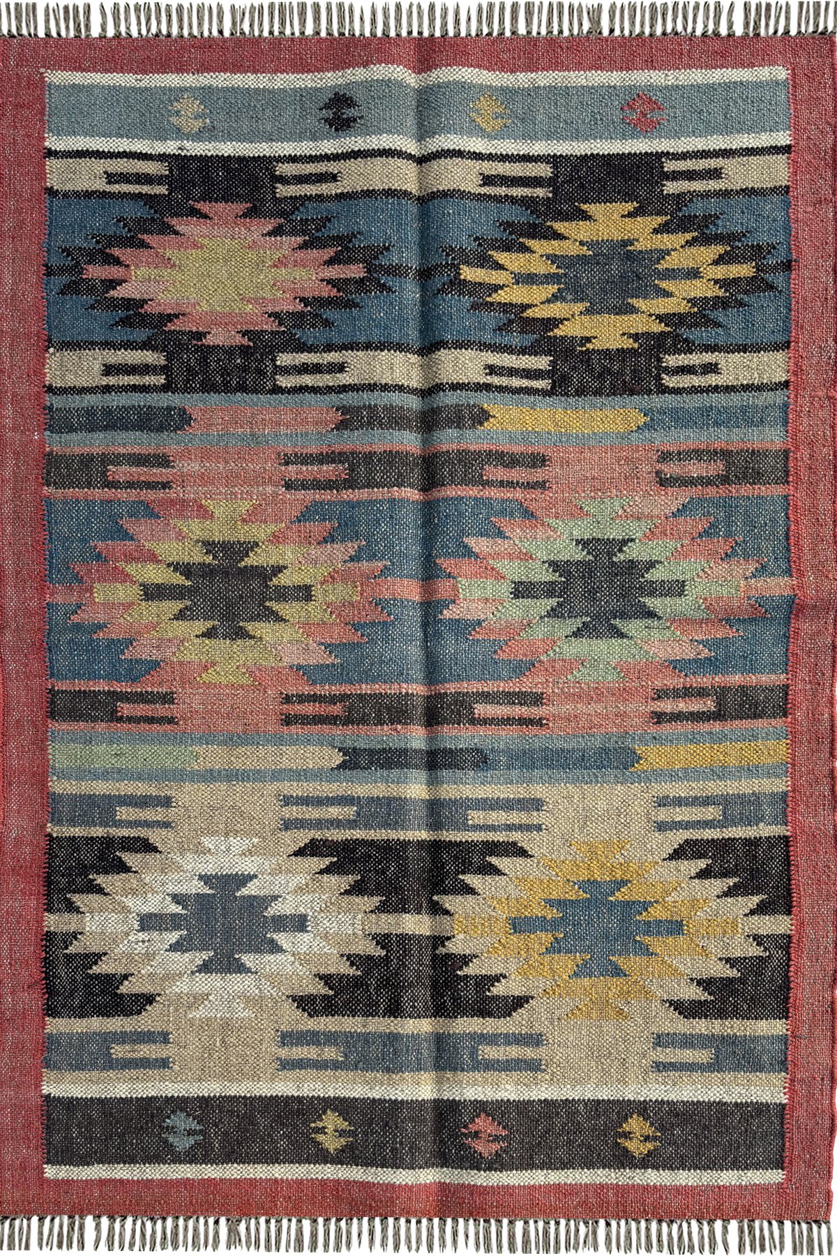 Natural Fiber Wool & Jute Rug 3x5 Ft Handmade Geometric Artisan Carpet