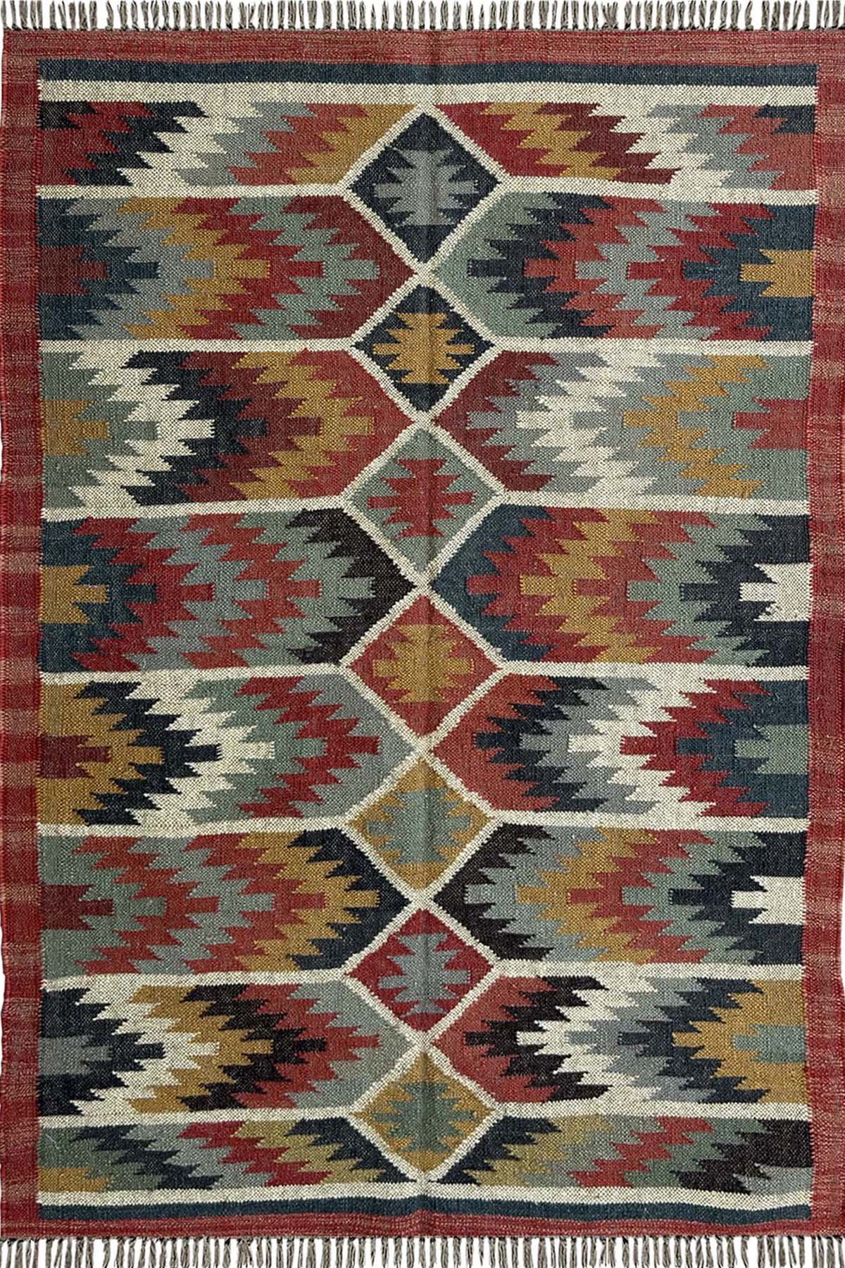 4x6 Ft Handwoven Wool Jute Rug Handmade Boho Geometric Area Rug