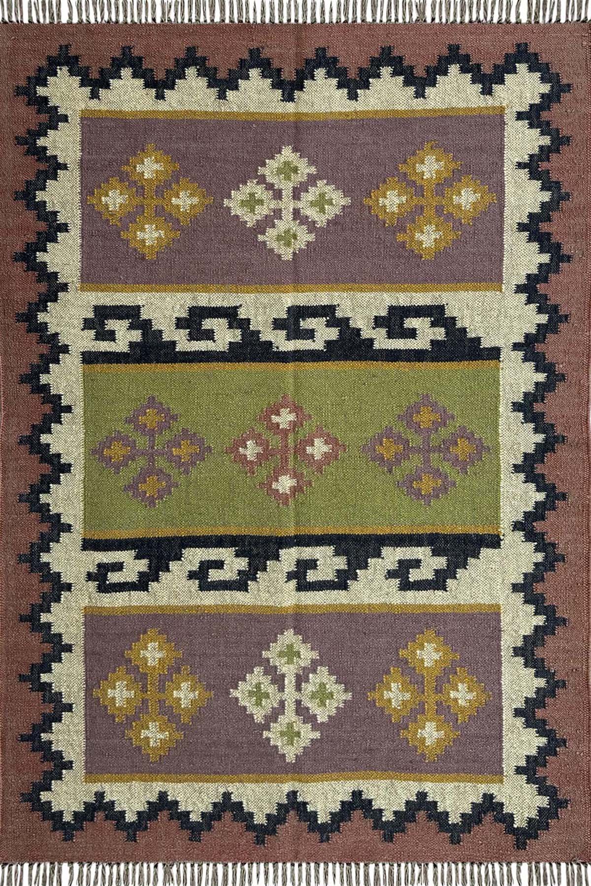 Handwoven Wool & Jute Rug 4x6 Ft Handmade Tribal Geometric Home Décor Rug