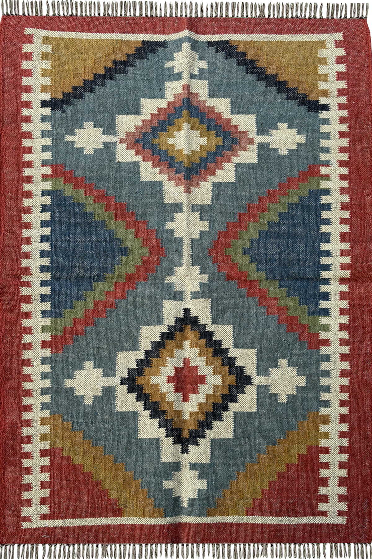 Loom Crafted Wool Jute Area Rug 3x5 Ft Handmade Geometric Heritage Carpet