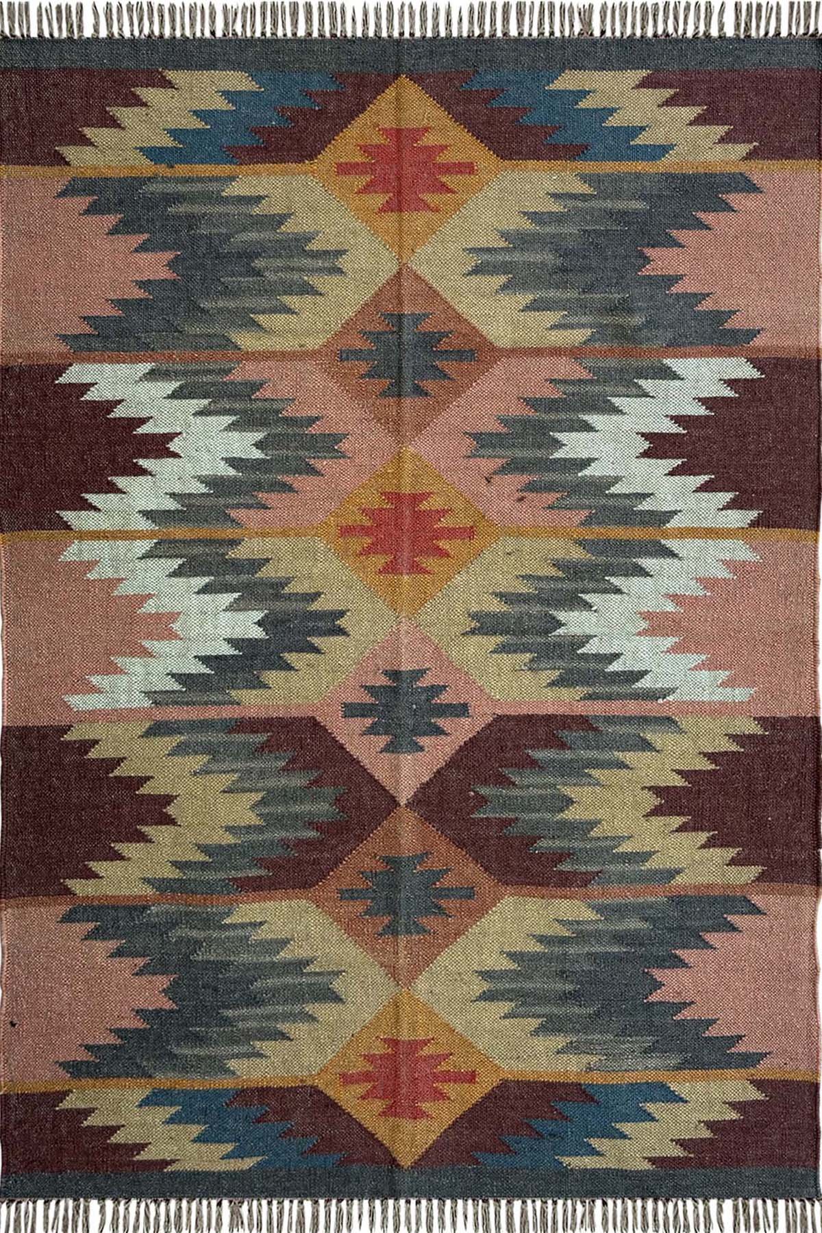 Handwoven Wool & Jute Dhurrie 4x6 Ft Handmade Geometric Floor Rug for Home