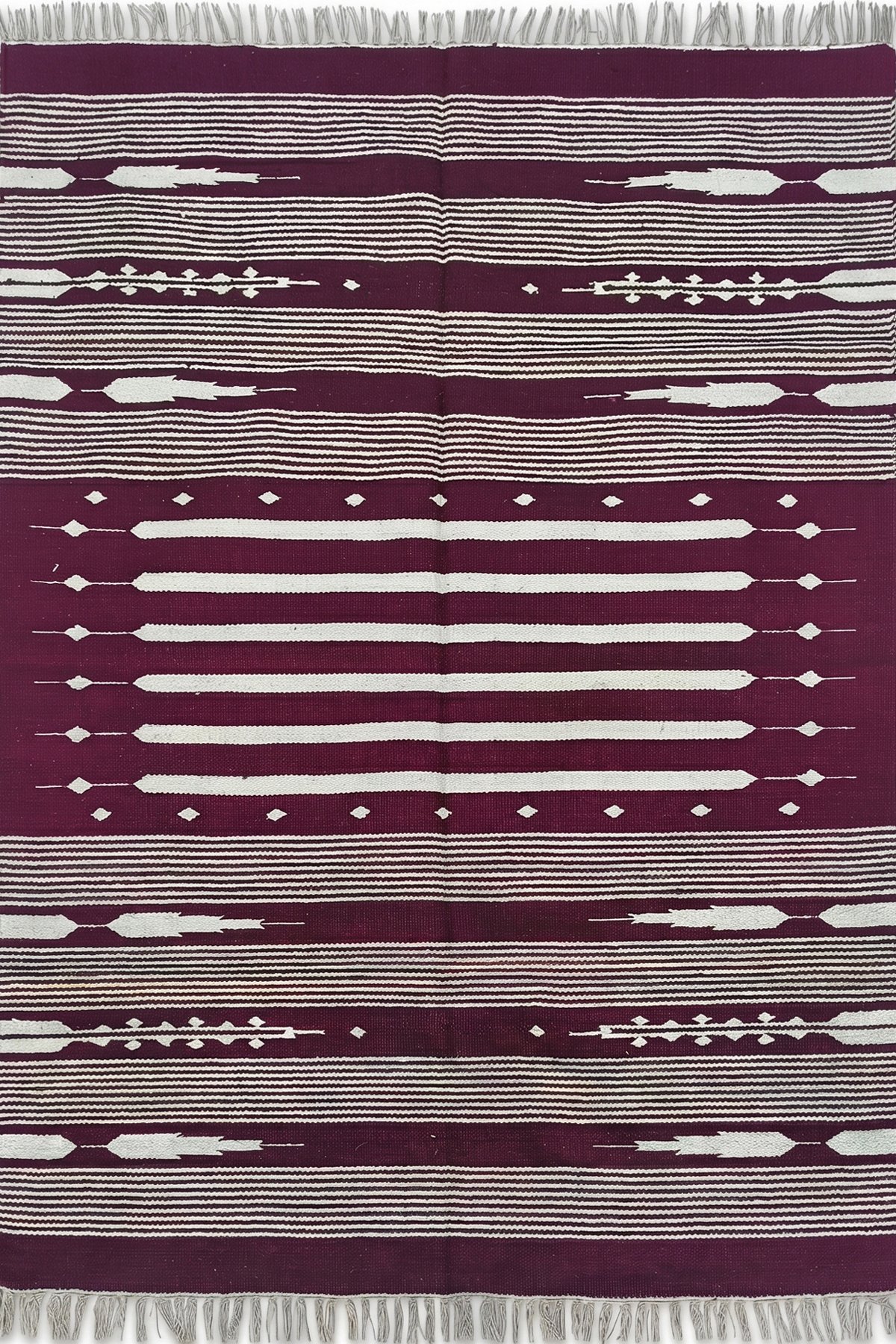 Handmade Cotton 4x6 Ft Dhurrie Rug | Contemporary Striped Area Rug for Modern Home Decor