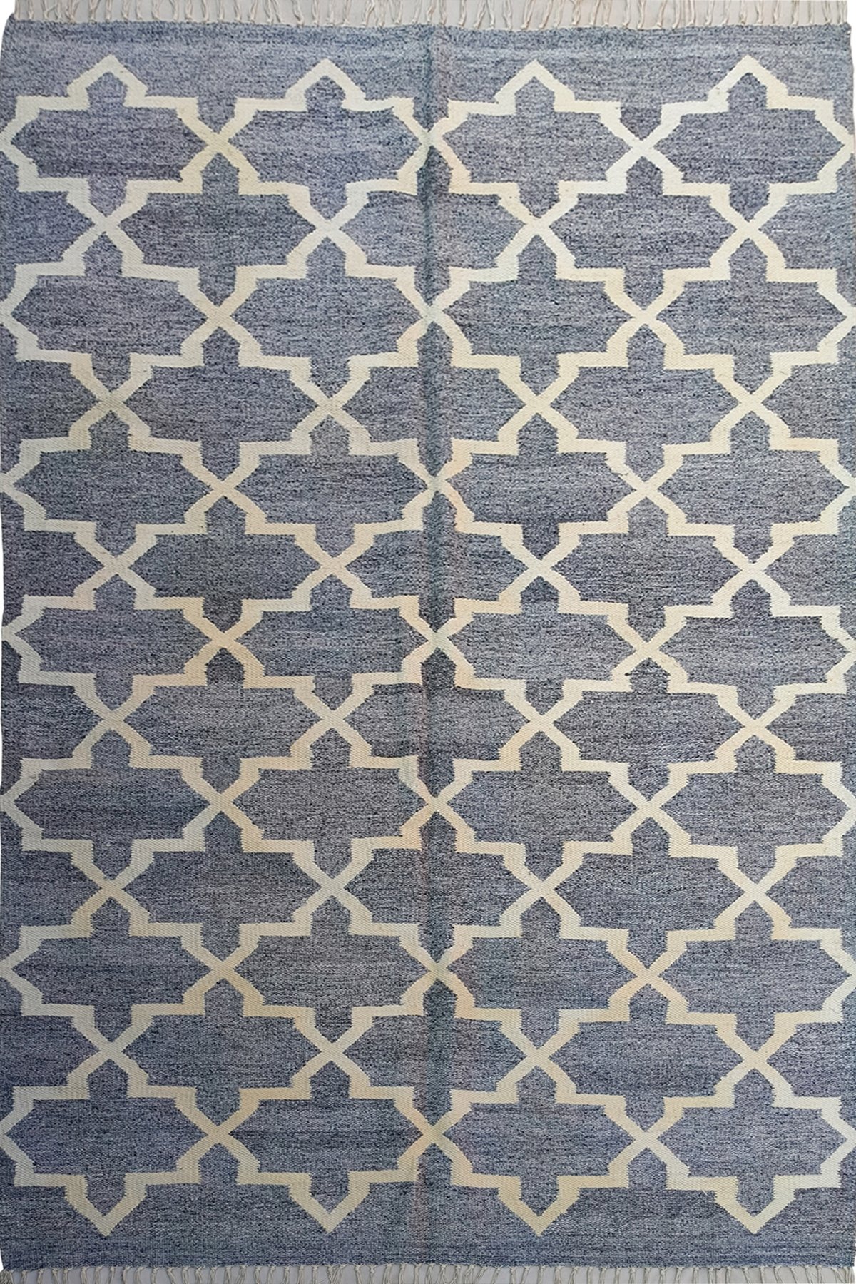 Geometric Grid Pattern Wool Cotton 5x8 Ft Dhurrie Rug | Handmade Handwoven Area Rug for Modern Home Interiors