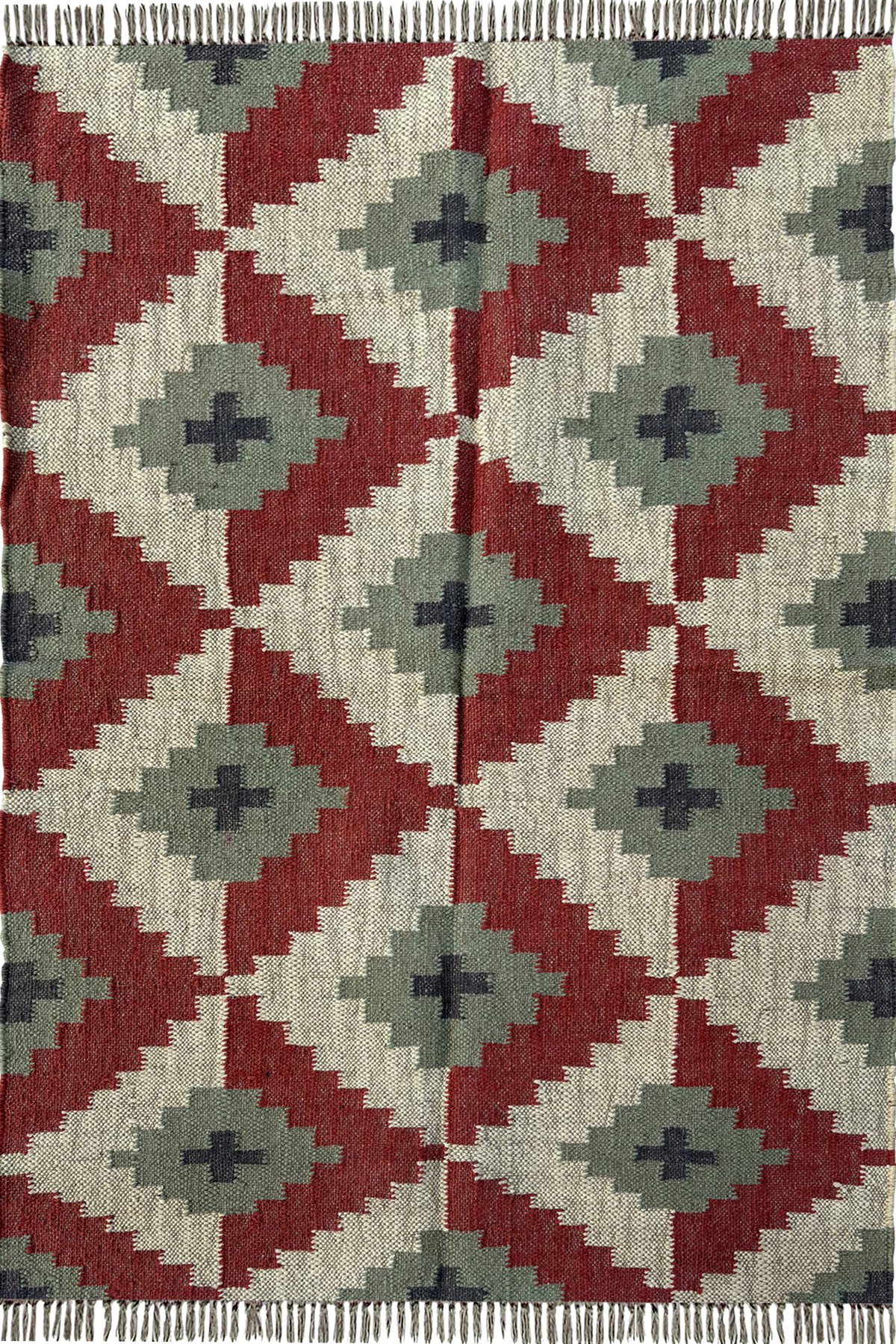Premium Handmade Rug 3x5 Ft Natural Wool Jute Geometric Floor Covering