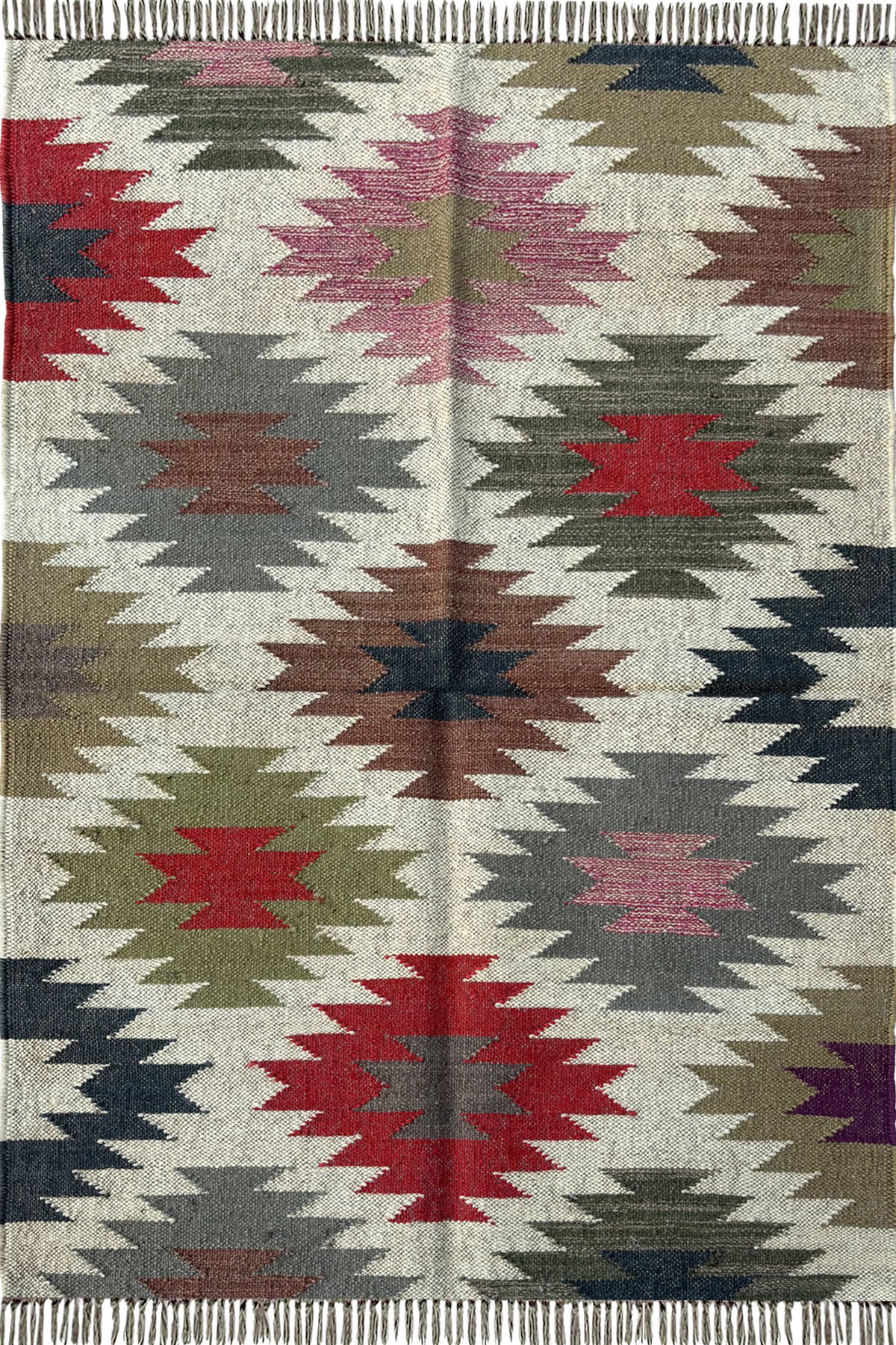 Handwoven Wool & Jute 3x5 Ft Kilim Rug Handmade Geometric Area Carpet