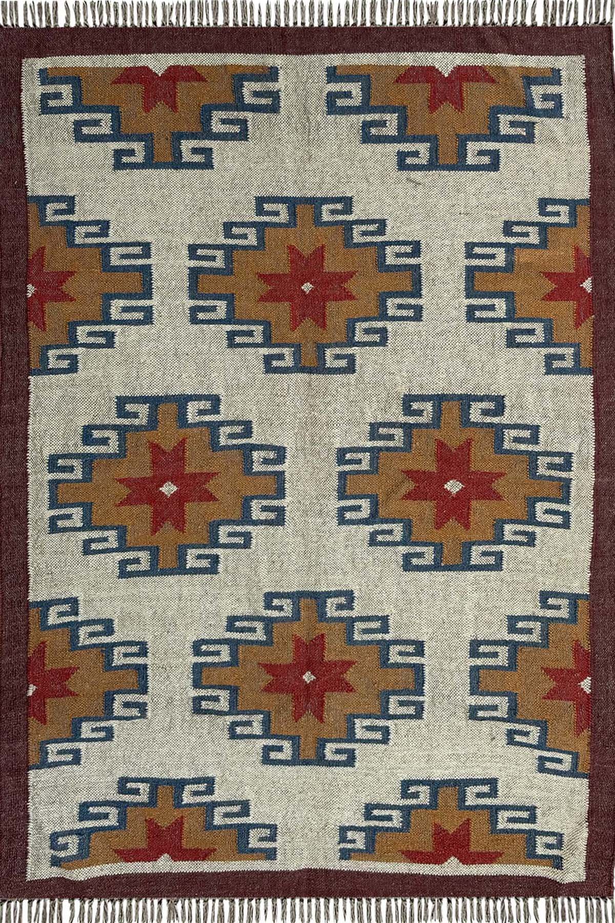 Handwoven Wool & Jute Dhurrie 4x6 Ft Handmade Geometric Floor Rug for Home