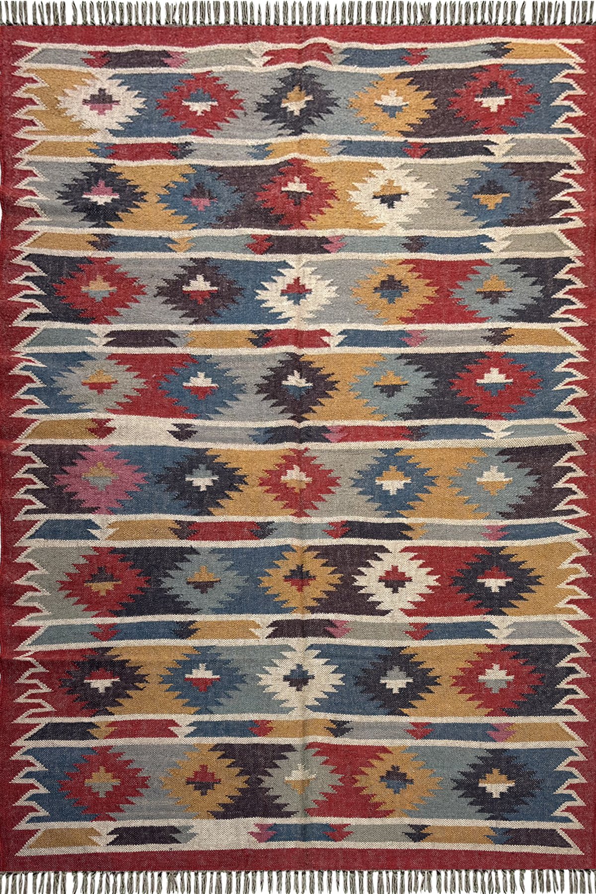 Heritage Style Handmade Wool Jute 5x8 Ft Kilim Rug Geometric Area Rug