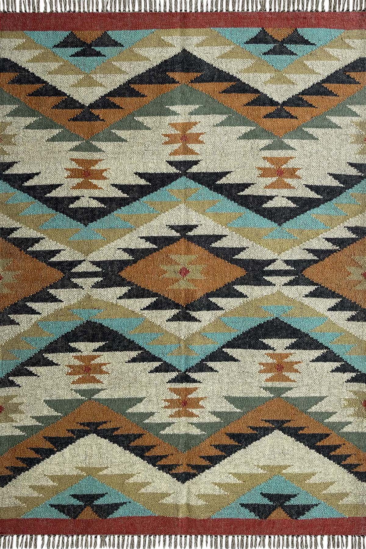 Handwoven Wool & Jute Dhurrie 4x6 Ft Handmade Geometric Floor Rug for Home
