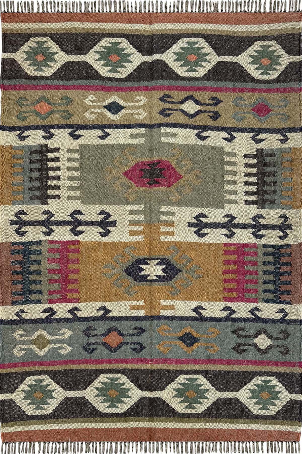 Handcrafted Wool & Jute Rug 4x6 Ft Contemporary Pattern Floor Mat