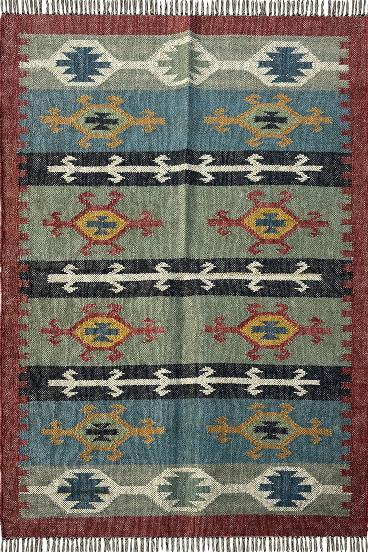 Contemporary Handwoven 3x5 Ft Kilim Rug Wool & Jute Decorative Floor Carpet