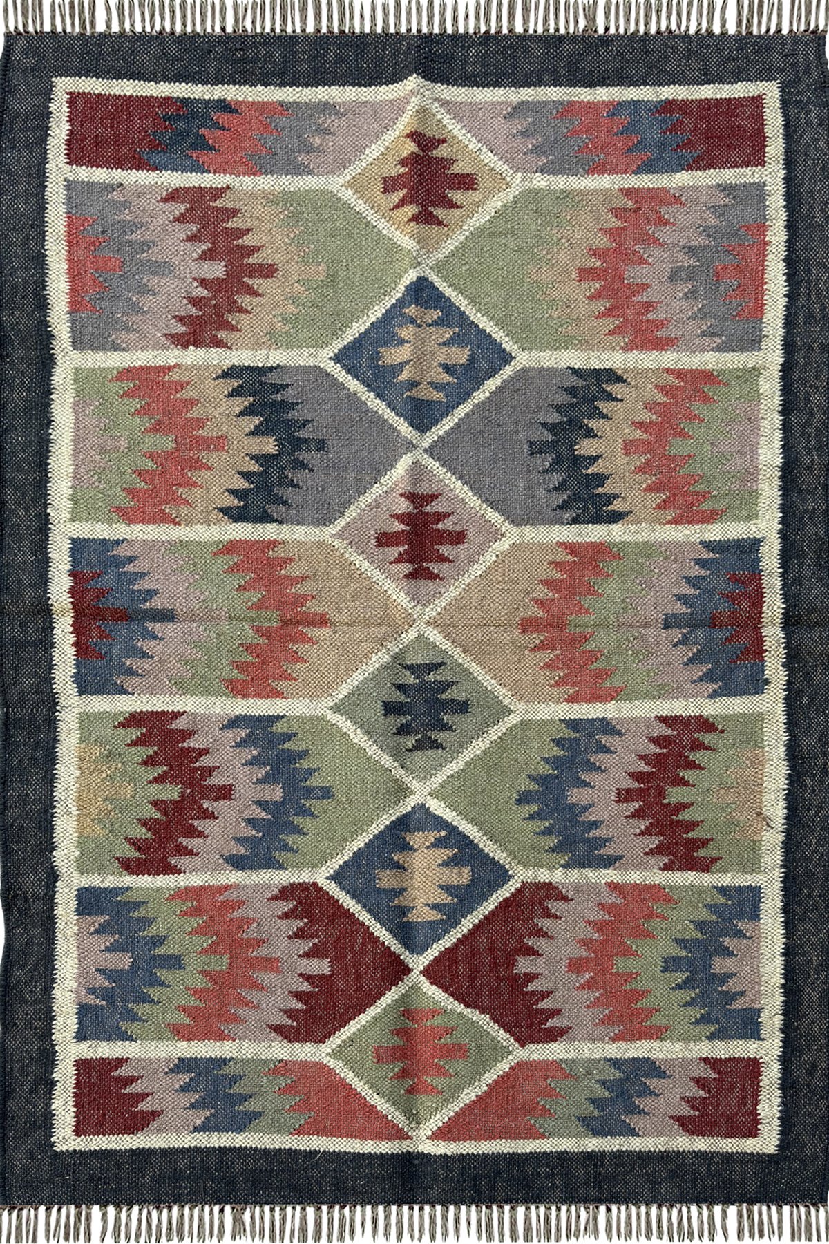 Handcrafted Multicolor Wool & Jute 3x5 Ft Kilim Rug Ethnic Geometric Area Rug