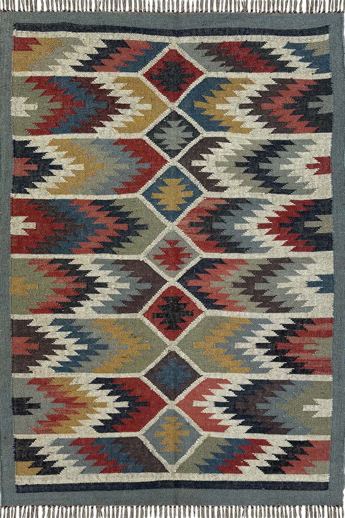 Handmade Wool Jute Carpet 4x6 Ft Unique Geometric Design Home Floor Rug