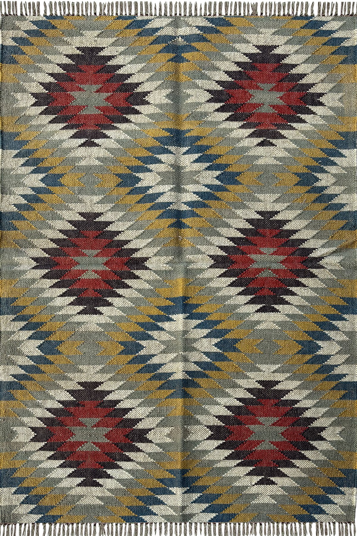 Geometric Artisan Handwoven 3x5 Ft Kilim Rug Wool & Jute Home Floor Rug