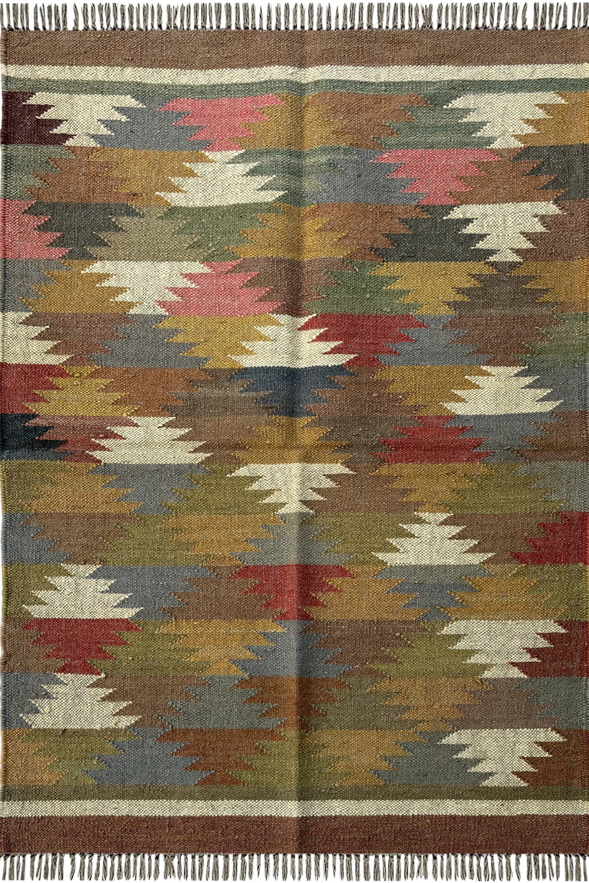 Earthy Wool Jute 3x5 Ft Kilim Rug Handcrafted Traditional Pattern Floor Rug