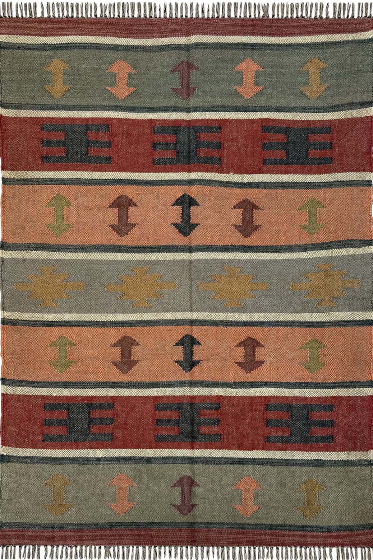 Handcrafted 4x6 Ft Wool Jute Area Rug Multicolor Abstract Pattern Carpet