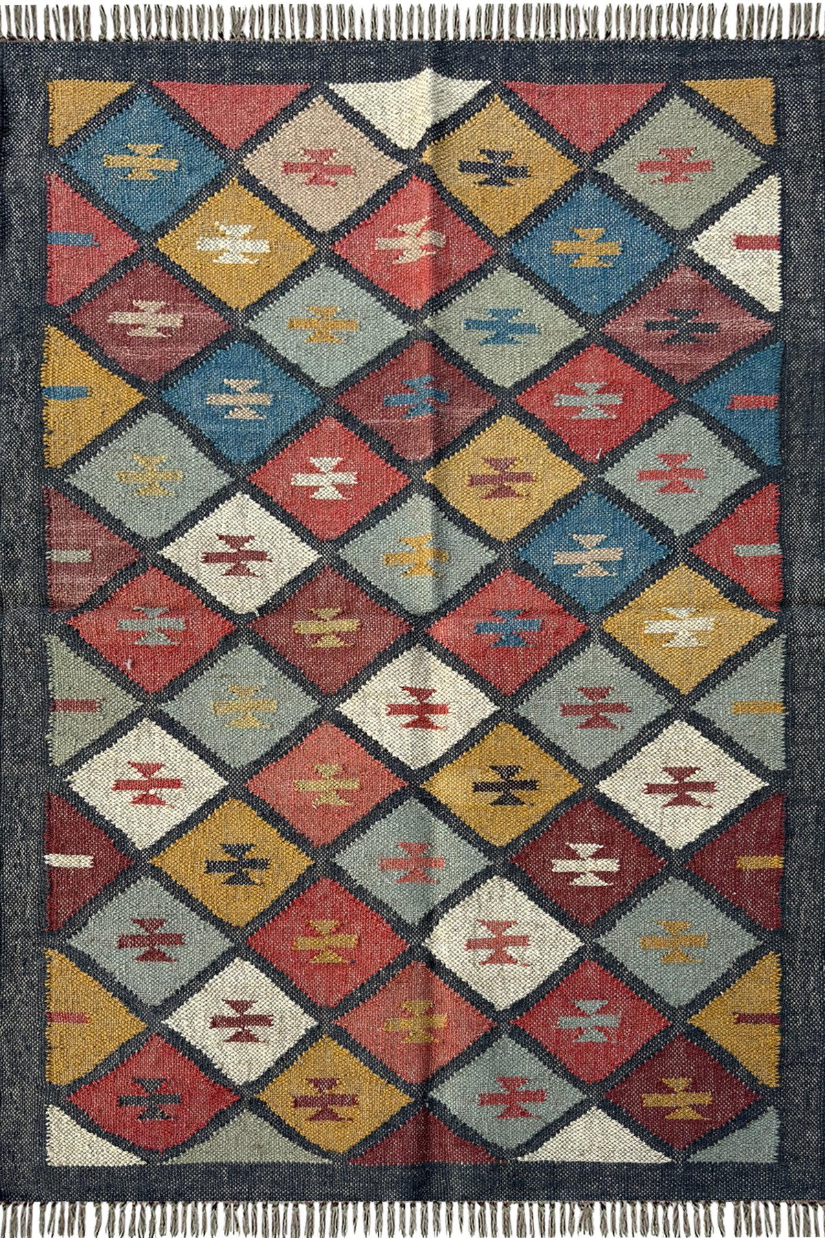 Geometric Artisan Handwoven 3x5 Ft Kilim Rug Wool & Jute Home Floor Rug